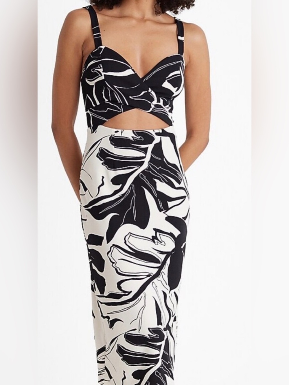 NWT Express Black & White Strapless Cutout Midi Dress - Picture 4 of 13